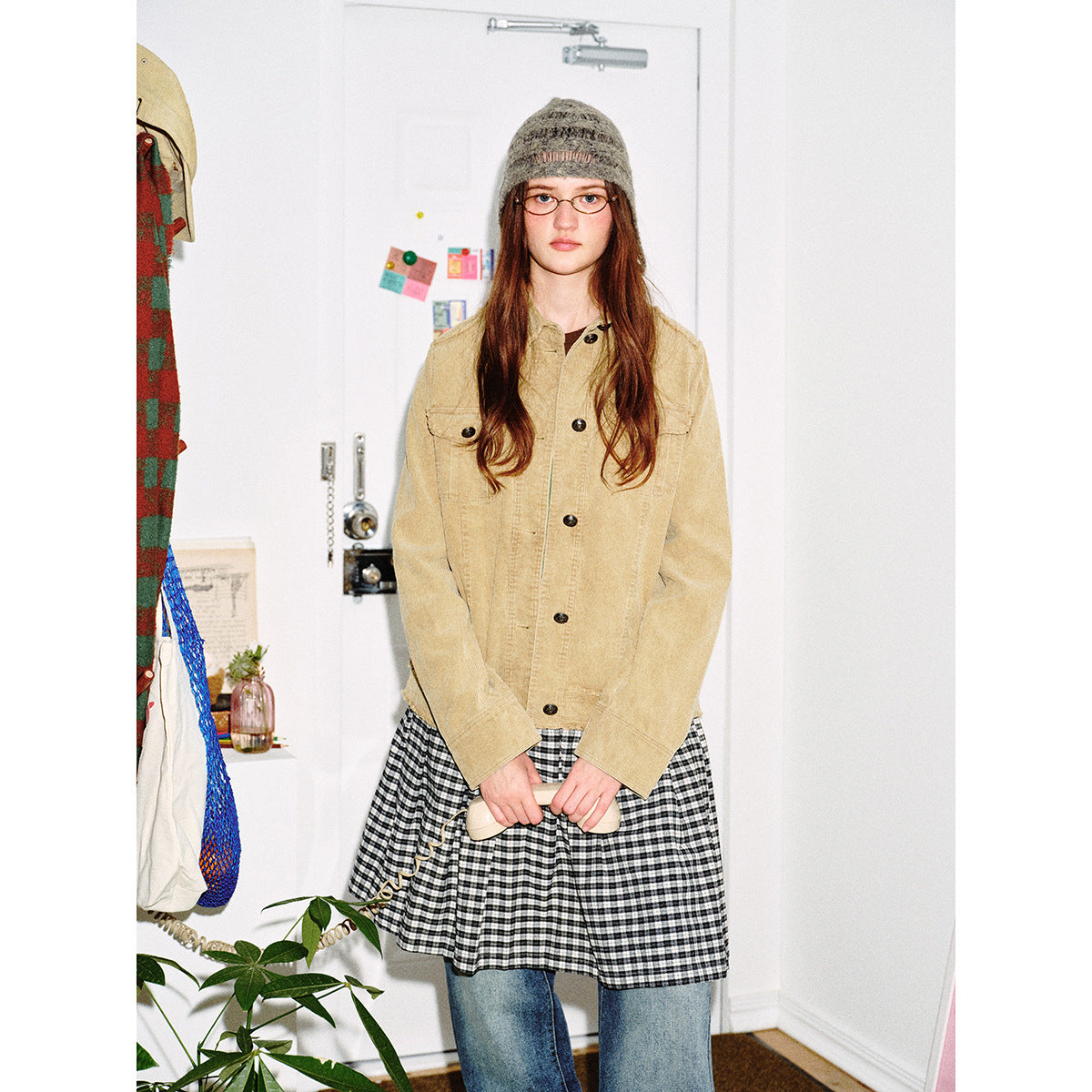 Women's short cord jacket with fringing, shirt collar and flap pockets Chichicherry