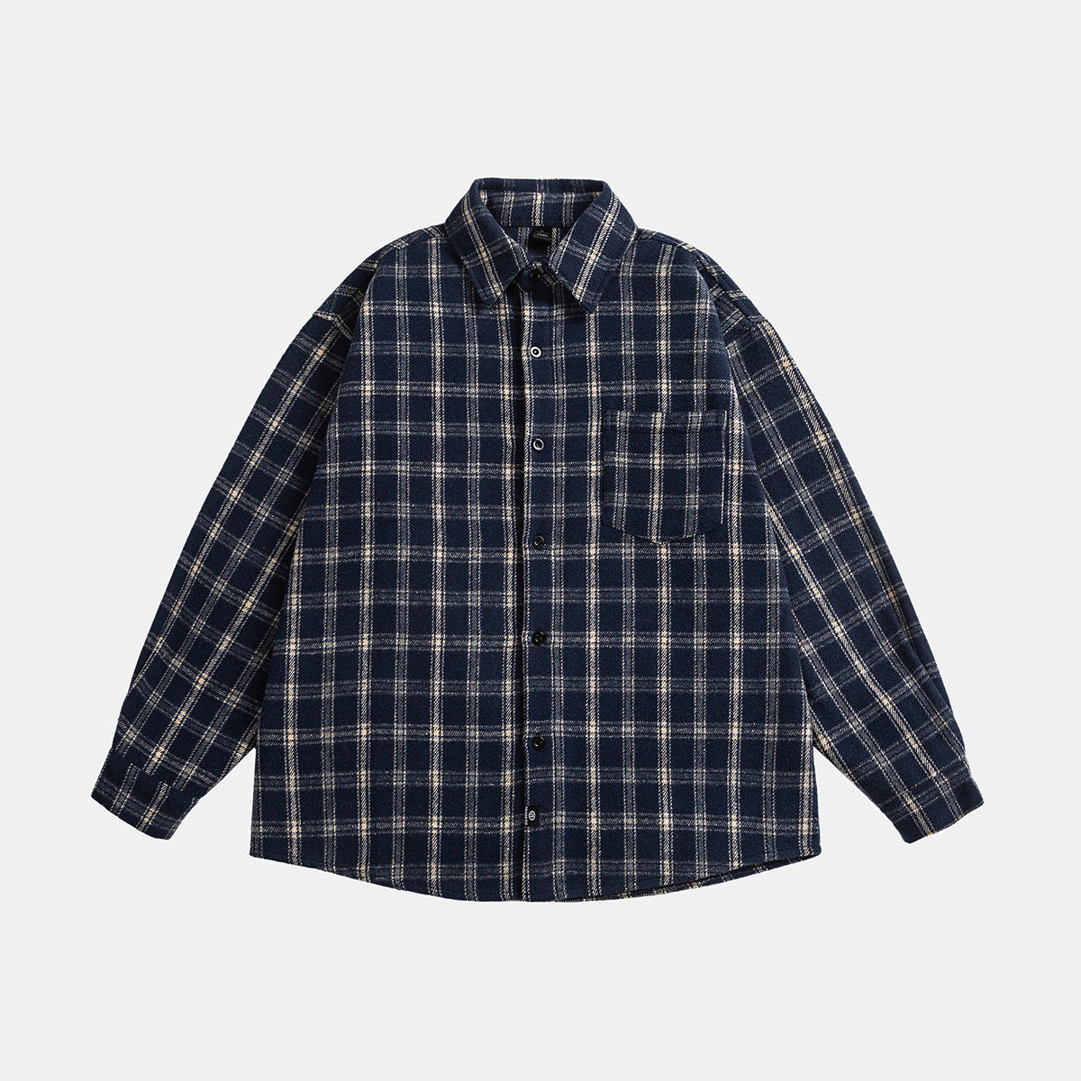 Unisex Oversize Check Shirt Jacket in Boxy Cut with Patch Chest Pocket and Soft Flannel Chichicherry