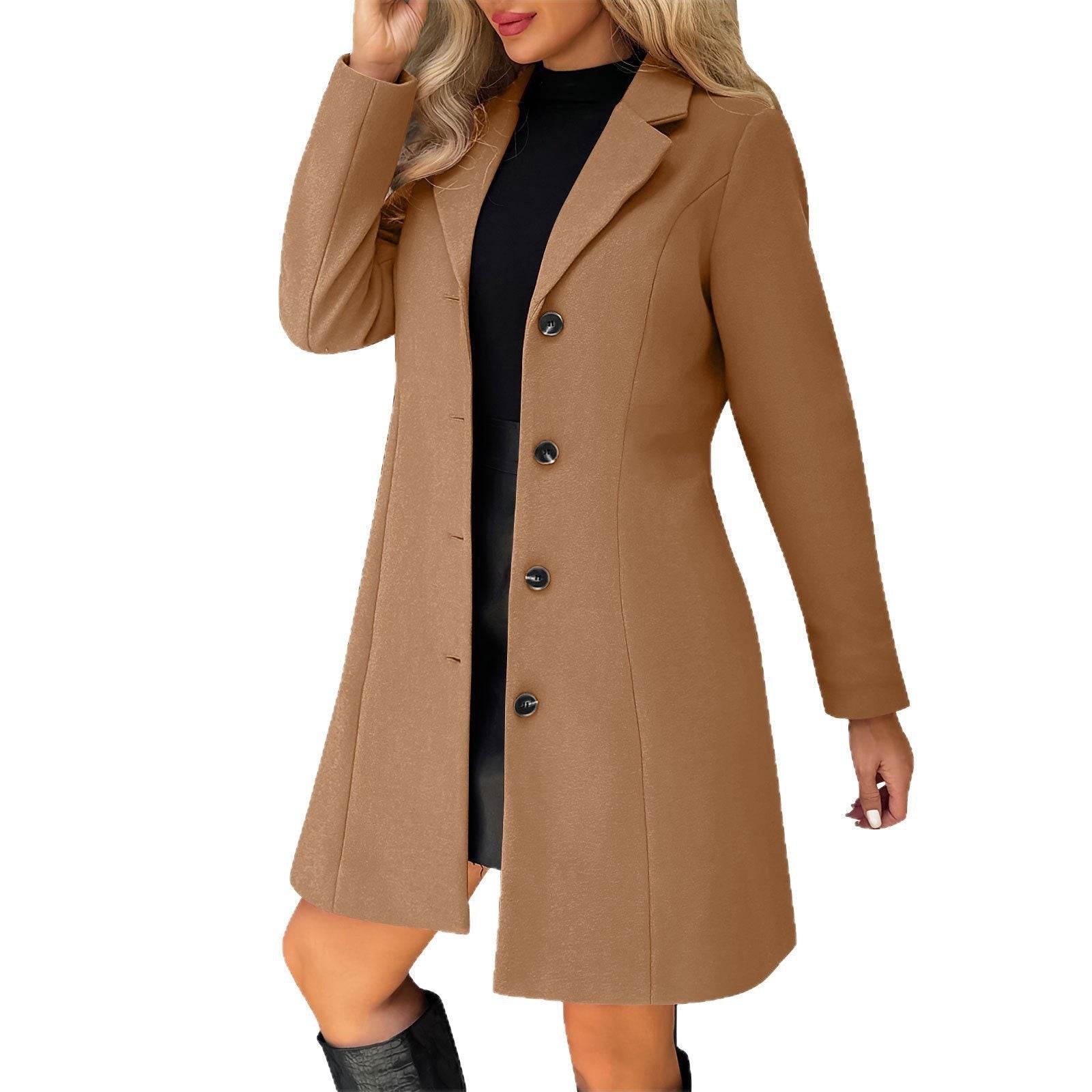 Women Tailored Short Coat with Lapel Collar and Concealed Button Placket Chichicherry