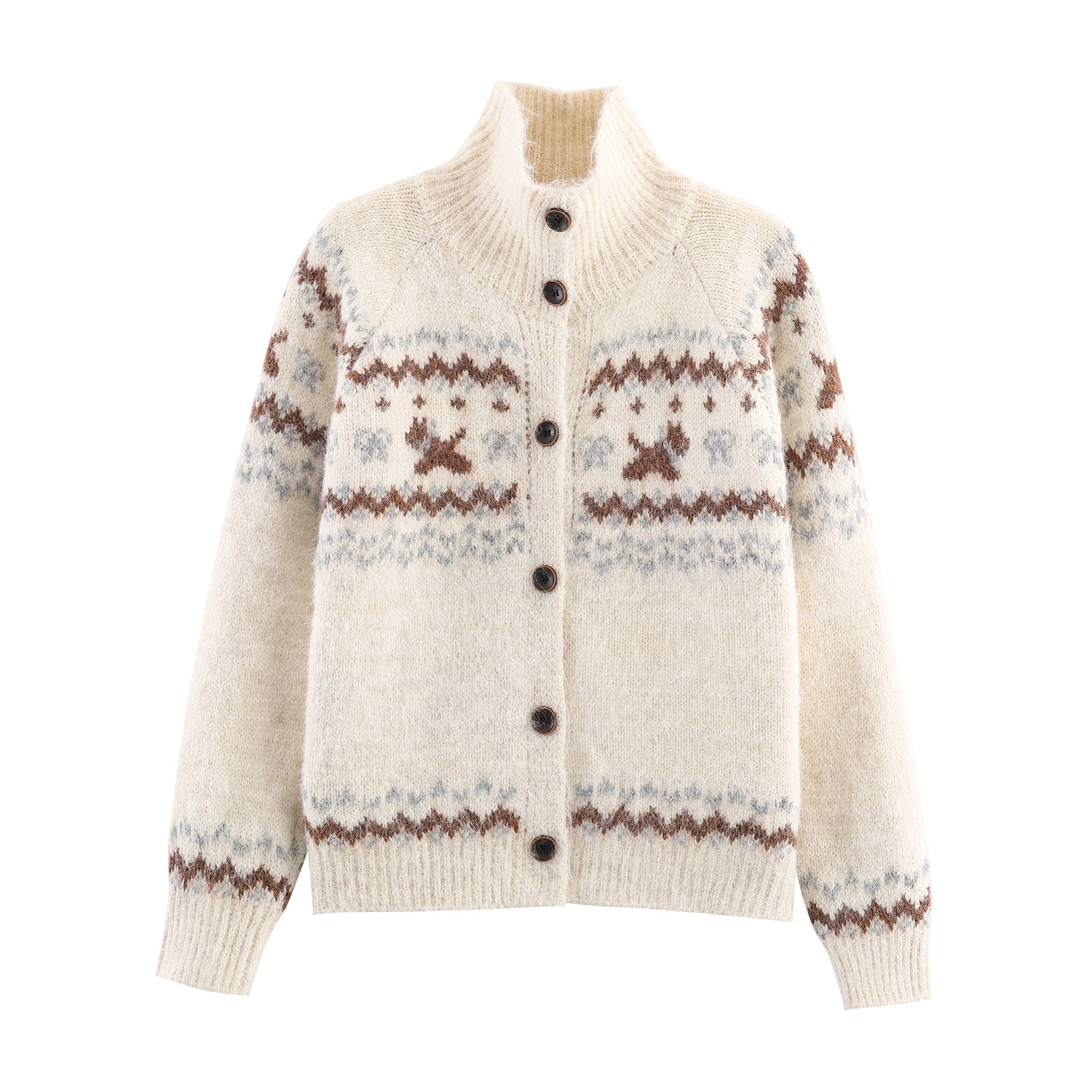 Women's knit cardigan with Norwegian pattern and high roll neck Chichicherry