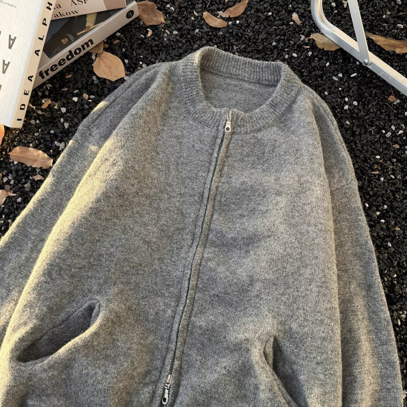 Unisex Feinstrick-Zipcardigan mit Rundhals und weichem Alpaka‑Mix Chichicherry