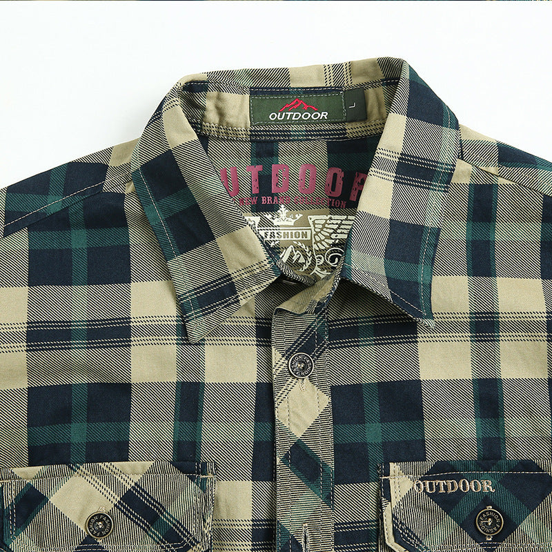 Men's plaid flannel shirt in worker style with chest patch pockets Chichicherry