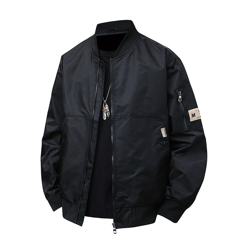 Men's Urban Nylon Flight Bomber with Utility Arm Pocket and Two-Way Zipper Chichicherry