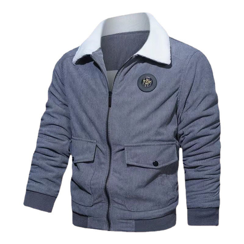 Men's cord jacket with teddy lining, flap pockets, and stand-up collar Chichicherry