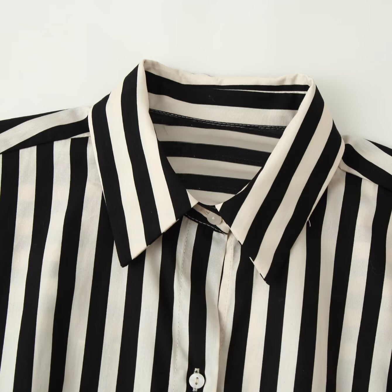 Women's Striped Shirt Blouse with Long Sleeves and Contrasting Waist Belt Chichicherry
