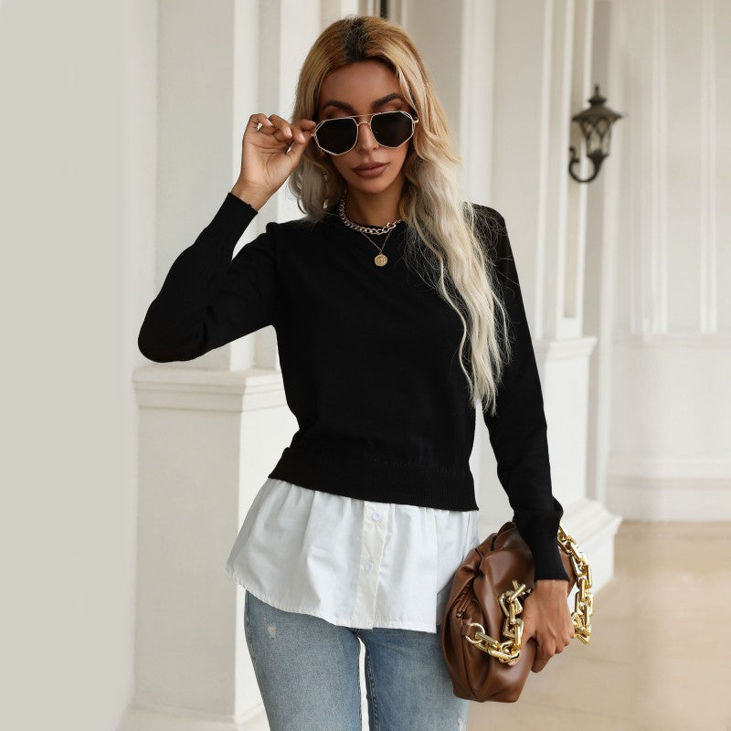 Women's Layering Sweater with Shirt Look and Fine Knit Chichicherry
