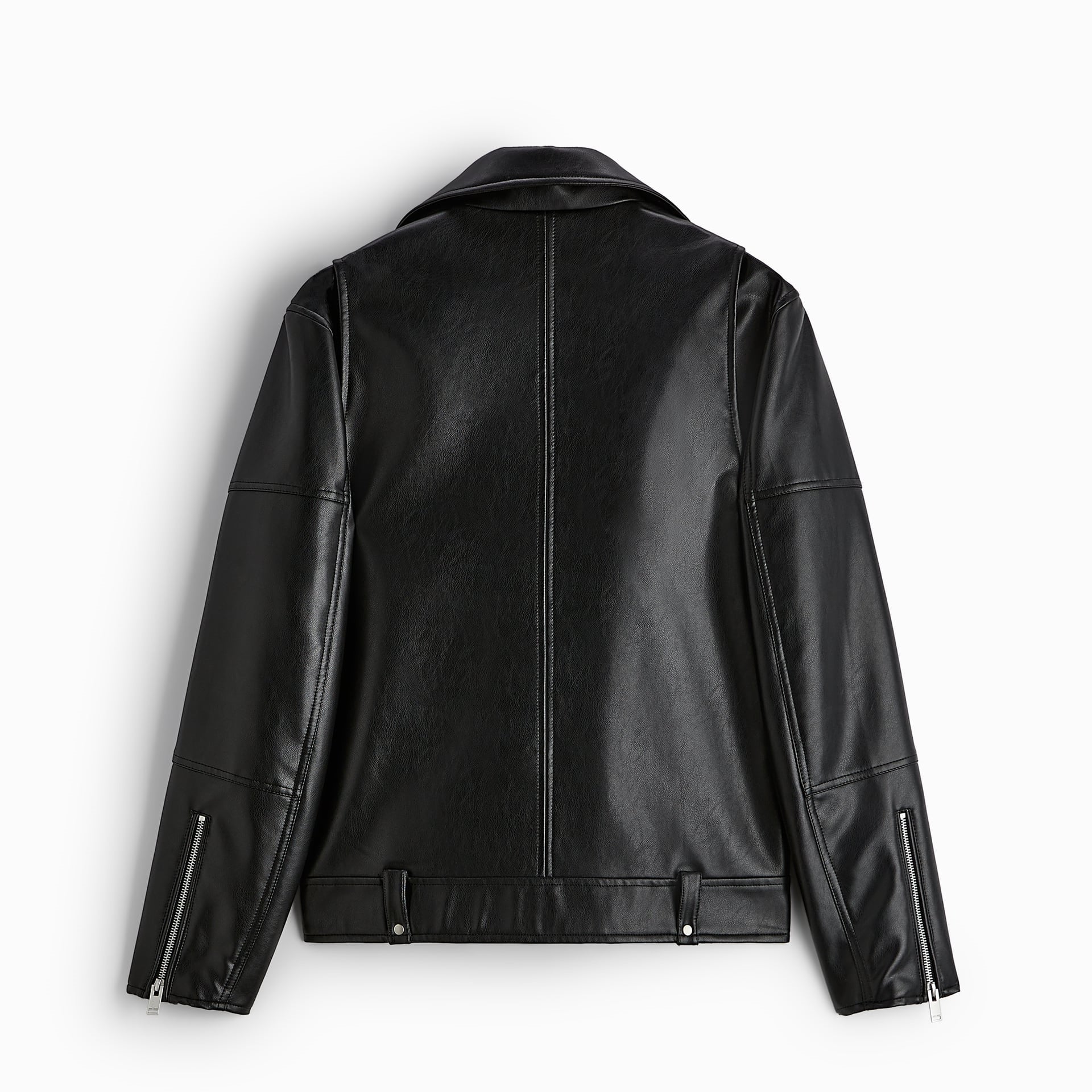 Men's biker jacket made of smooth leather with asymmetrical zipper and distinctive seam design Chichicherry