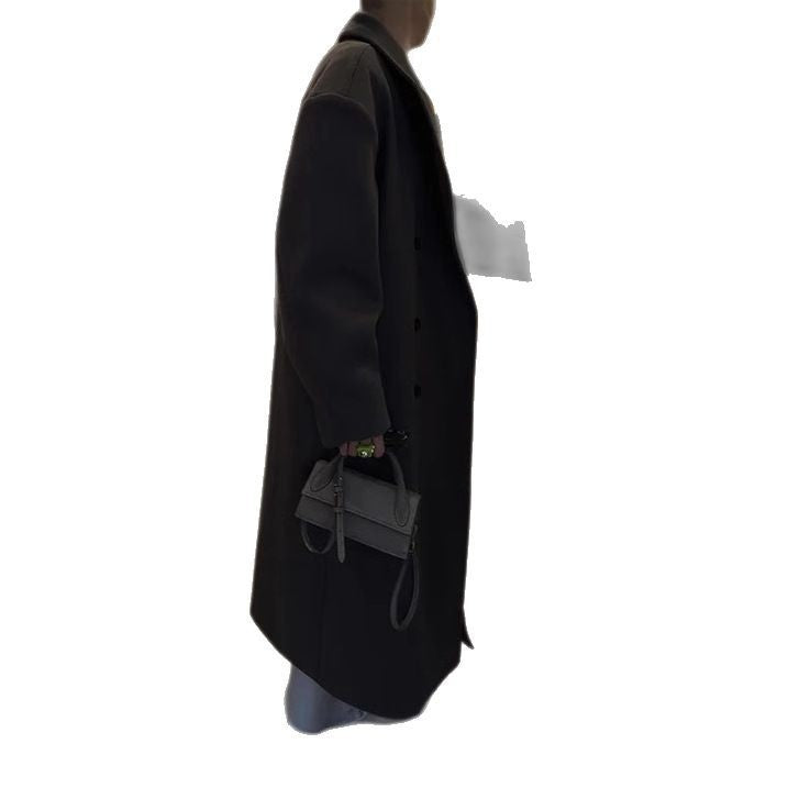 Women's Double-Breasted Maxi Wool Blend Coat with Slim Silhouette and Dropped Lapel Chichicherry