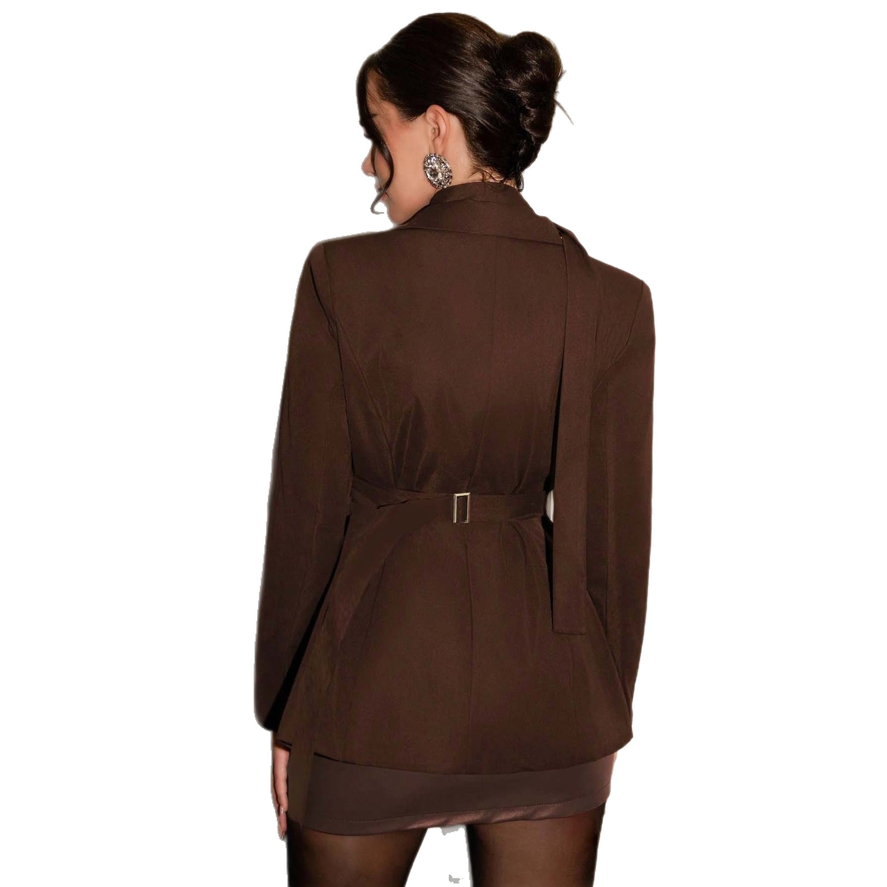 Damen Longline-Blazer mit integriertem Halstuch und doppelreihiger Knopfleiste Chichicherry