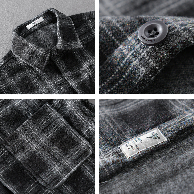 Men's Checkered Flannel Overshirt with Chest Pocket and Relaxed Fit Chichicherry