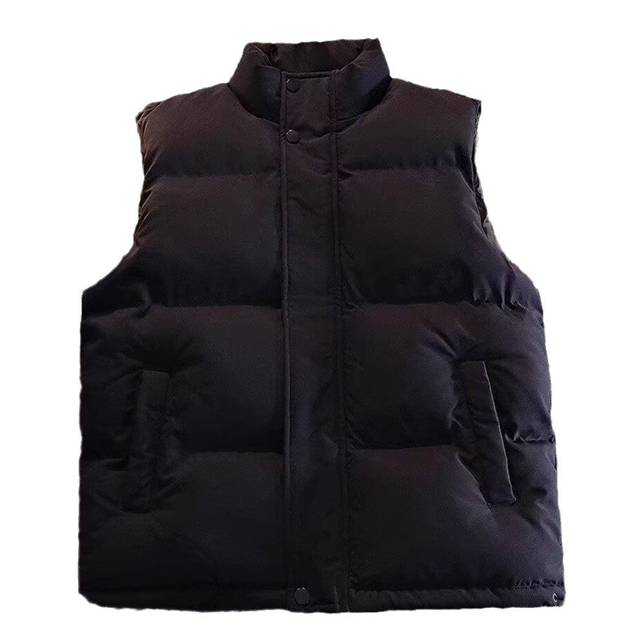 Men's Padded Sleeveless Quilted Vest with Stand Collar and Concealed Snap Placket Chichicherry