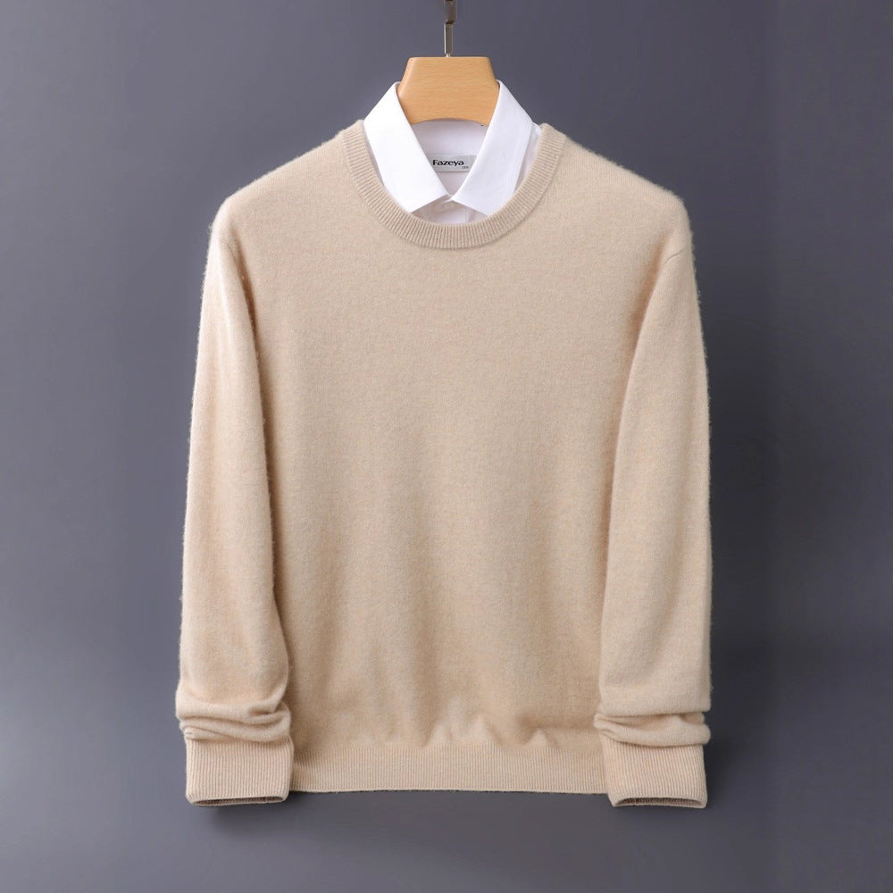 Men's Fine Round Neck Knit Sweater in Cashmere Look with Ribbed Cuffs Chichicherry
