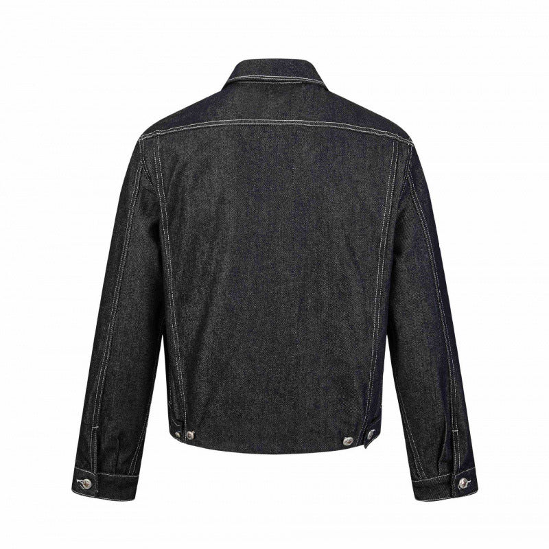 Men's boxy denim jacket with contrasting quilted seams and patch chest pockets Chichicherry