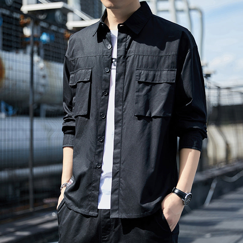 Men's overshirt in utility canvas look with chest patch pockets and straight cut Chichicherry