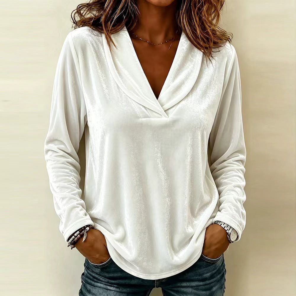 Ladies Velour Long Sleeve with Deep Shawl Collar and Rounded Hem Chichicherry