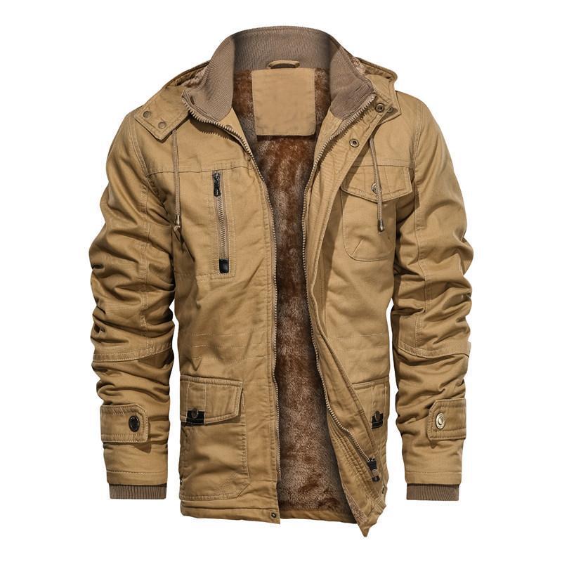 Men's padded canvas utility jacket with soft teddy lining, concealed two-way zipper, and multiple pockets Chichicherry