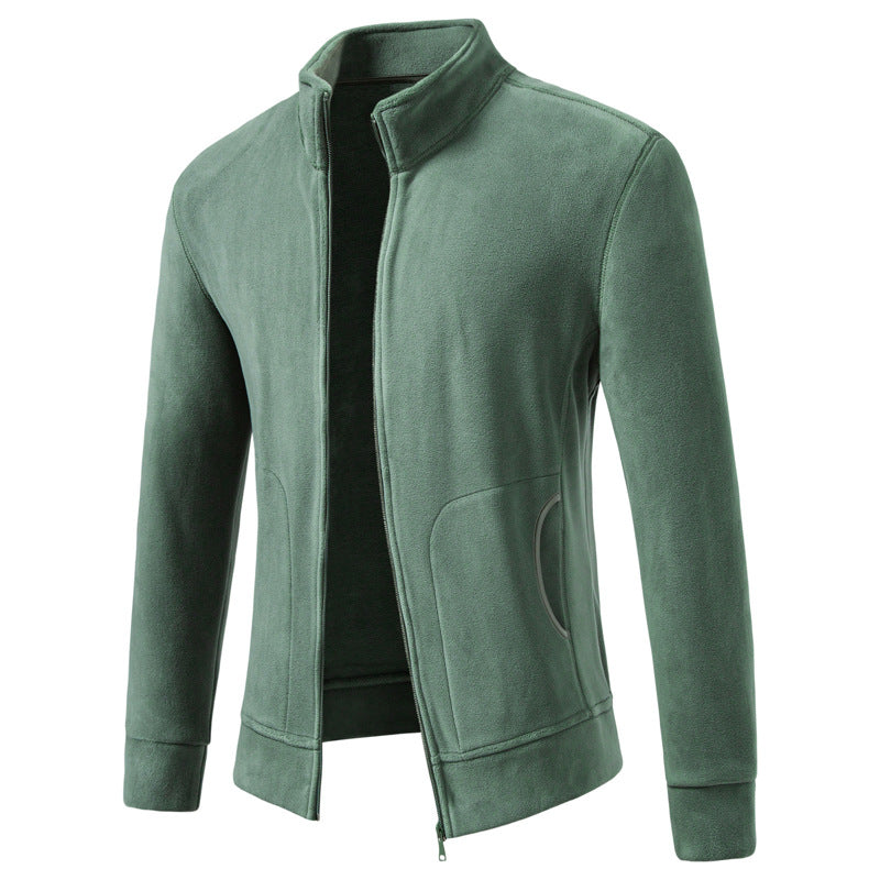 Men's Slim-Fit Fleece Jacket with Stand-Up Collar, Full-Length Zipper and Pockets Chichicherry
