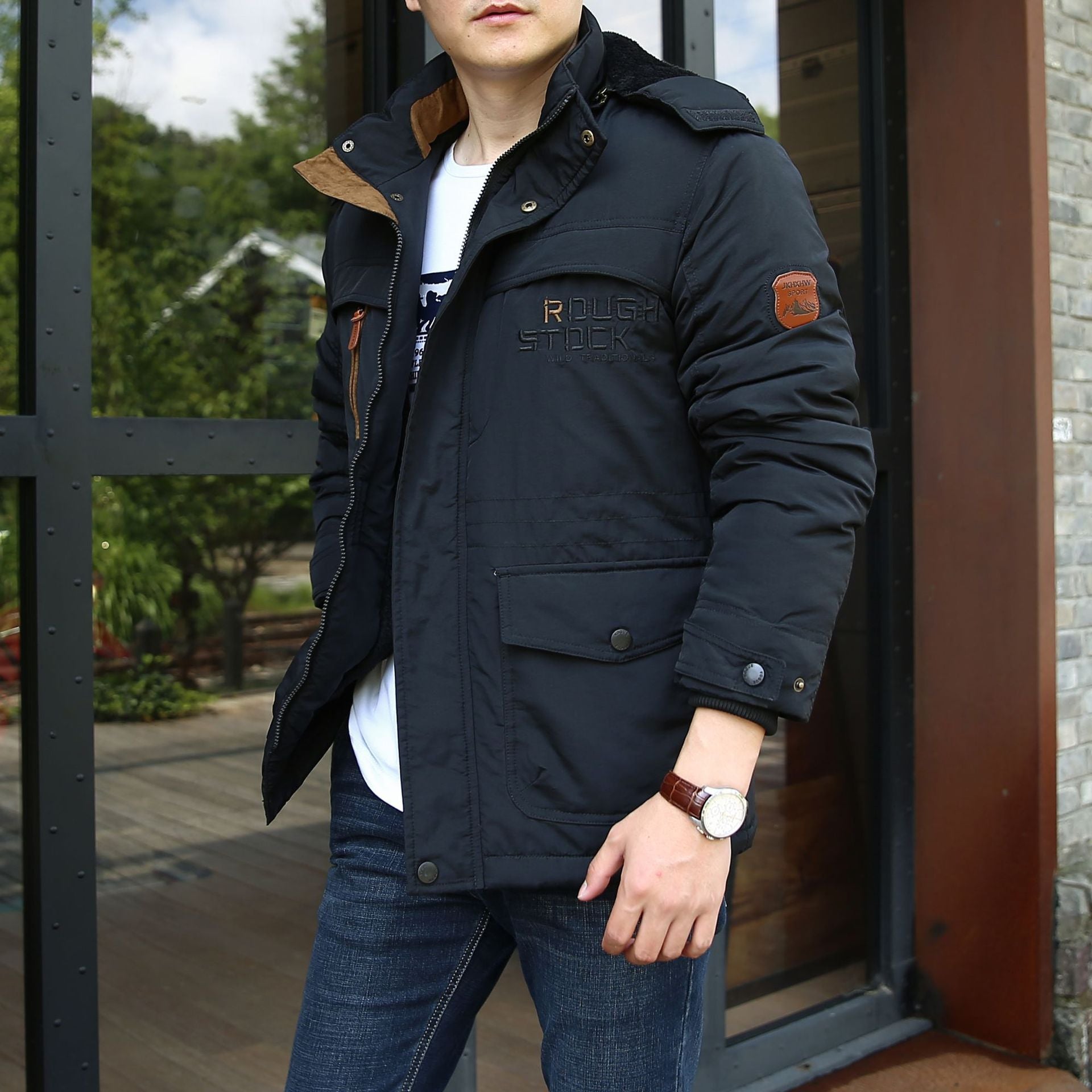 Men's insulated field parka with Sherpa collar and multifunctional pockets Chichicherry