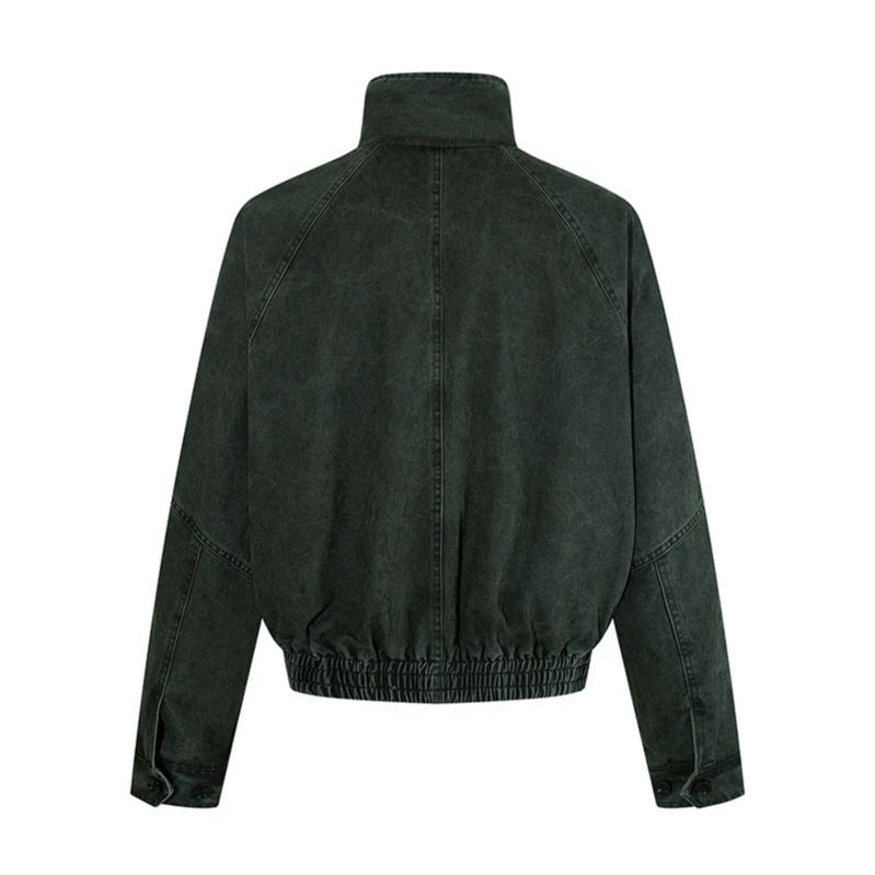 Women's short oversized bomber jacket with standing collar, button placket, and elastic hem Chichicherry
