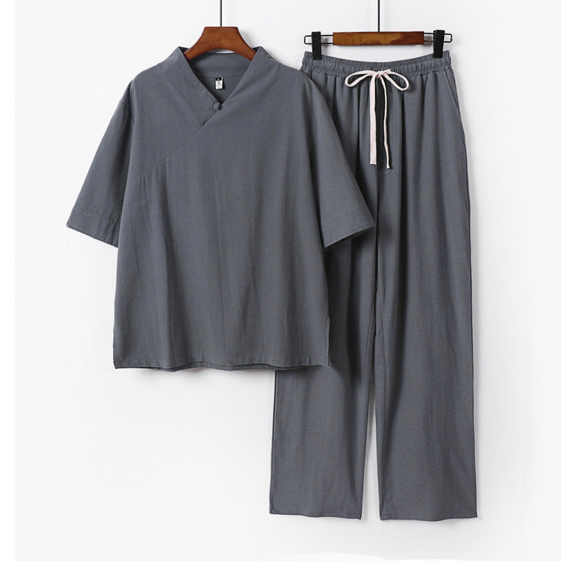 Unisex Lightweight Kimono Loungewear Set with V-Neck and Drawstring Pants Chichicherry