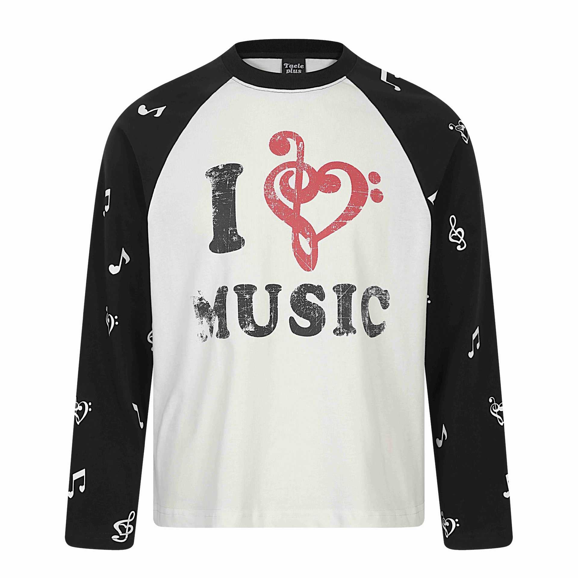 Unisex Long Sleeve Raglan Shirt with Music Print and Note Sleeves Chichicherry