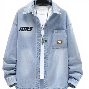 Herren Oversized Denim-Hemdenjacke im Vintage-Wash mit aufgesetzter Brusttasche Chichicherry