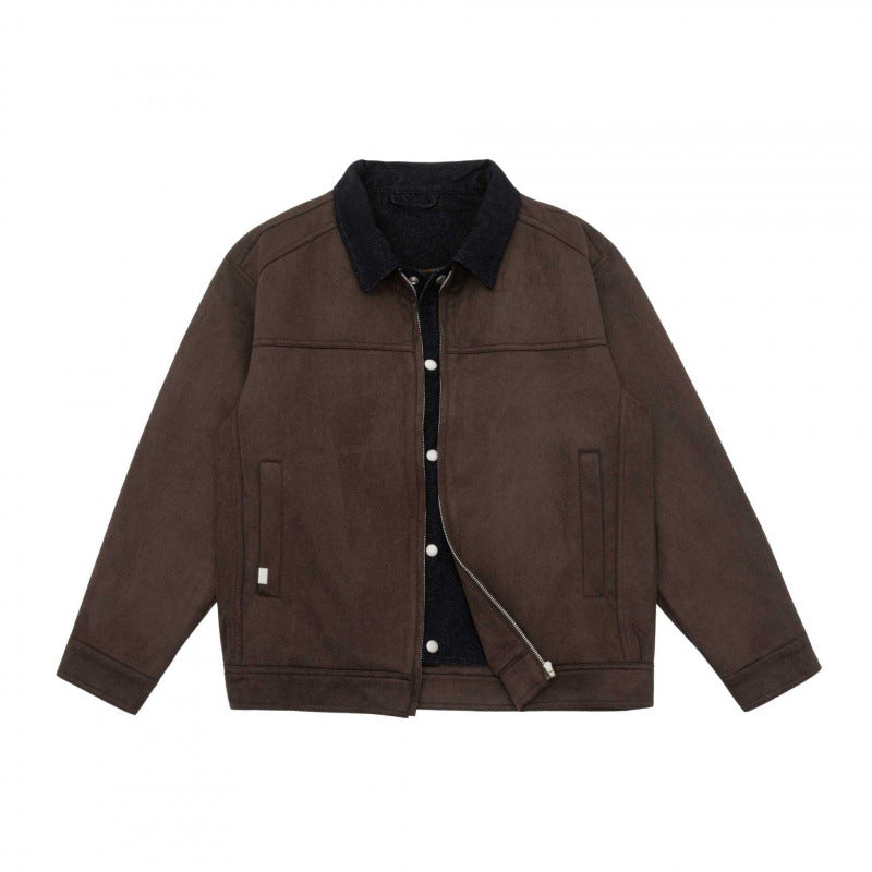 Men's Boxy Zip Blouson Jacket with Cord Collar and Minimalist Side Pockets Chichicherry