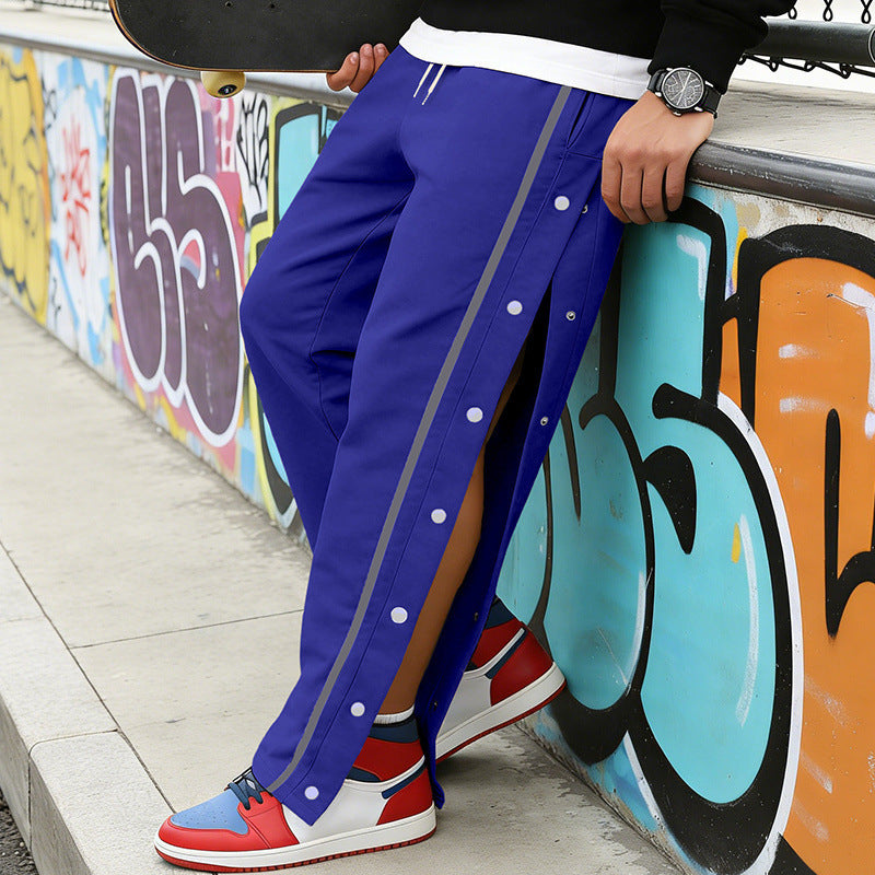 Men's Sporty Snap Track Pants with Side Snap Stripes and Drawstring Chichicherry