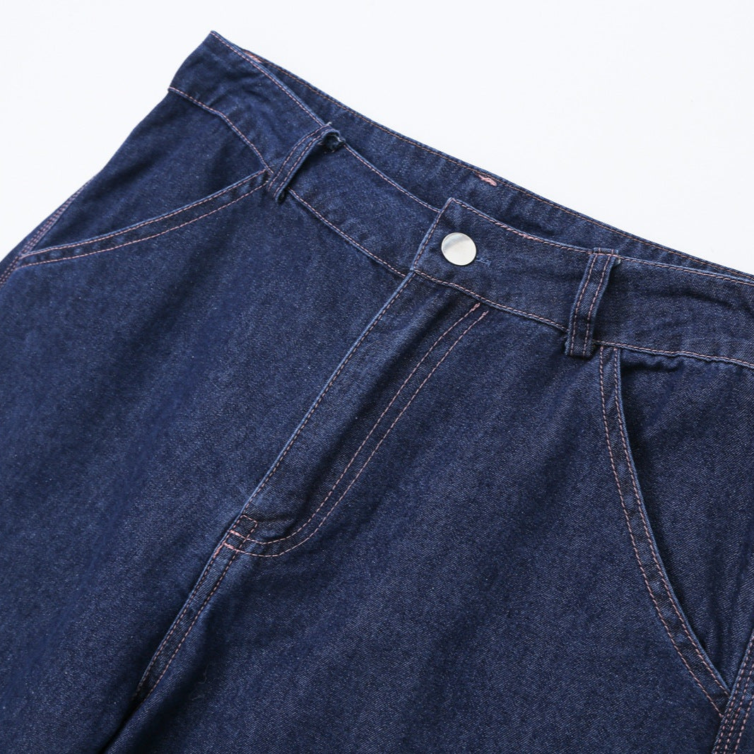 Women's High-Waist Wide Denim Pants with Distinct Side Seam and Retro Silhouette