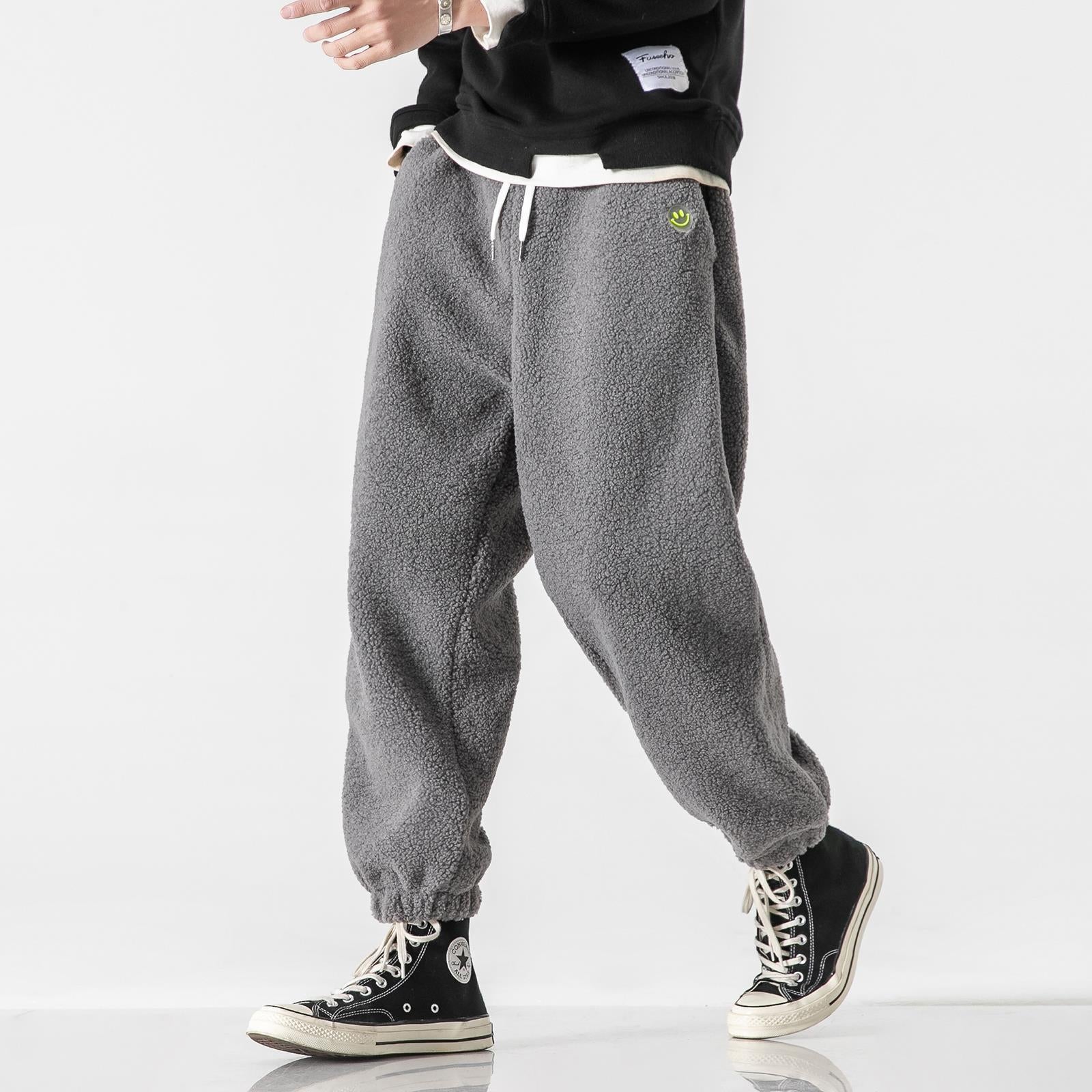Men's Teddy Fleece Jogging Pants with Elastic Waistband, Drawstring, and Cuffs Chichicherry