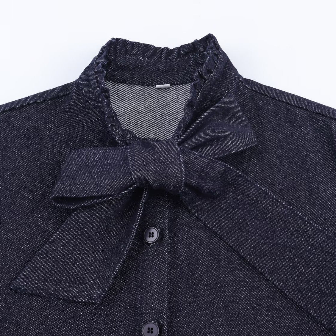 Women's Shimmering Blouse with Bow Collar and Button Placket Chichicherry