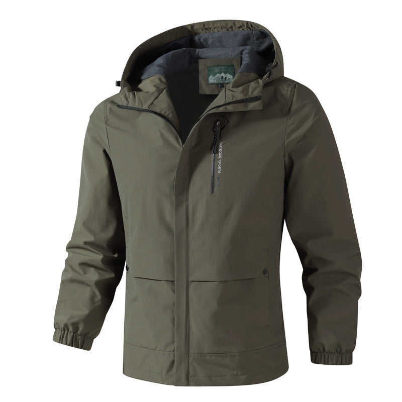Men's Waterproof Softshell Rain Jacket with Hood, Chest Zip and Fleece Inner Collar Chichicherry