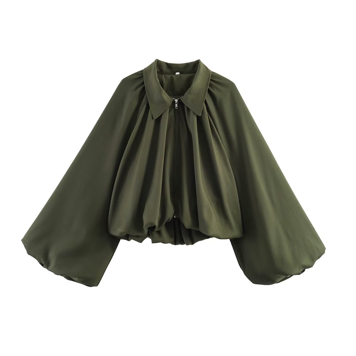 Women’s short-cut blouse jacket with wide balloon sleeve and zipper Chichicherry