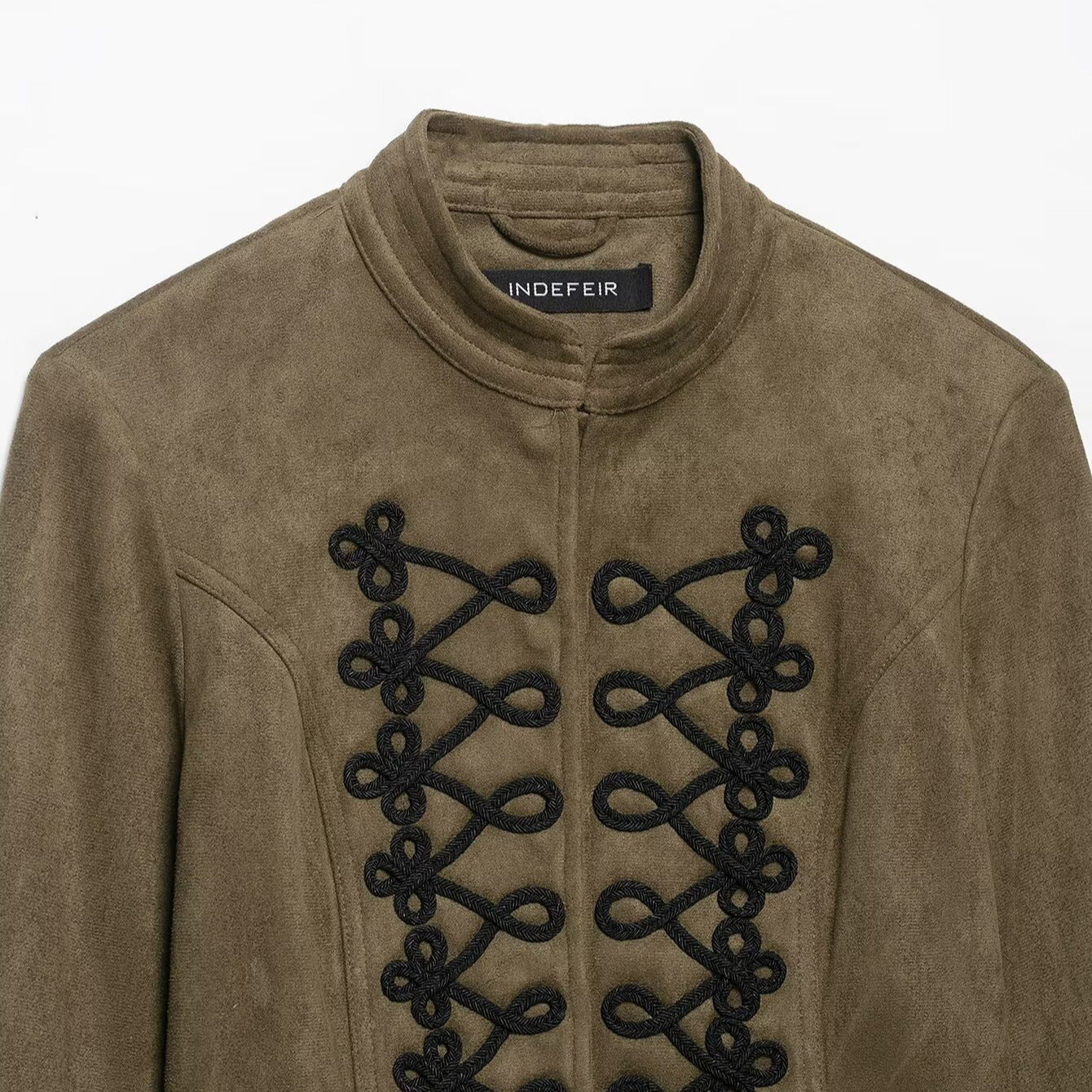 Women's Cropped Velvet Jacket with Military Decorative Cord and Tailored Cut Chichicherry