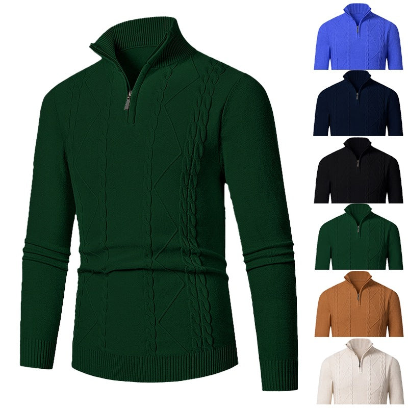 Men's fine knit half-zip sweater with cable pattern and stand-up collar Chichicherry