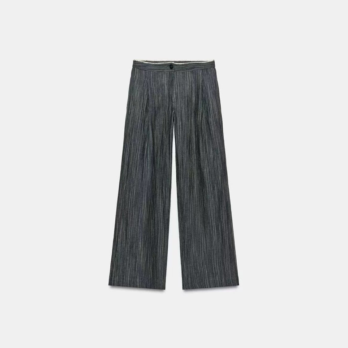 Women's Wide Leg Marlene Trousers with Pleat and Fine Pinstripe Chichicherry