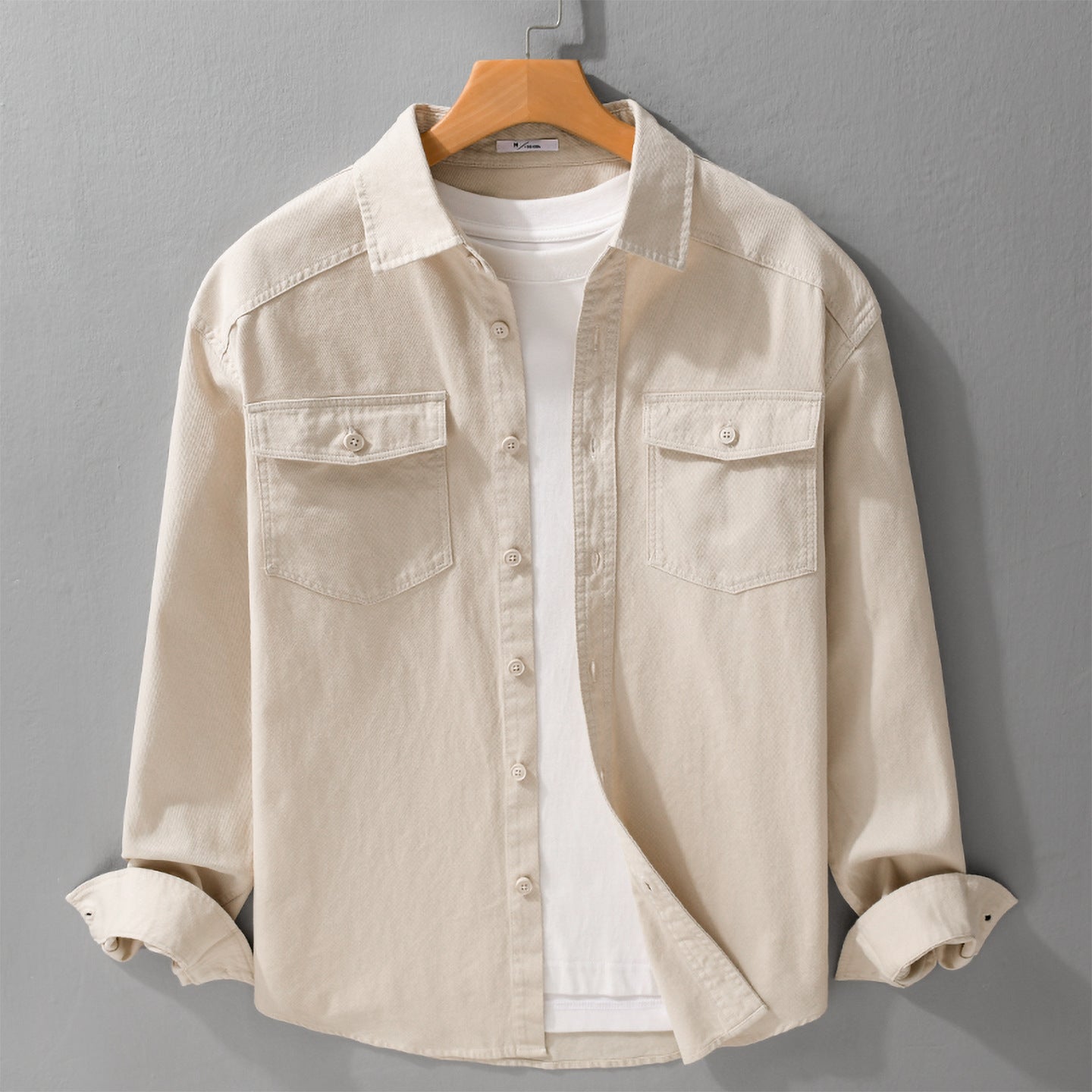 Men's Twill Overshirt in Worker Style with Double Chest Pockets and Relaxed Fit Chichicherry