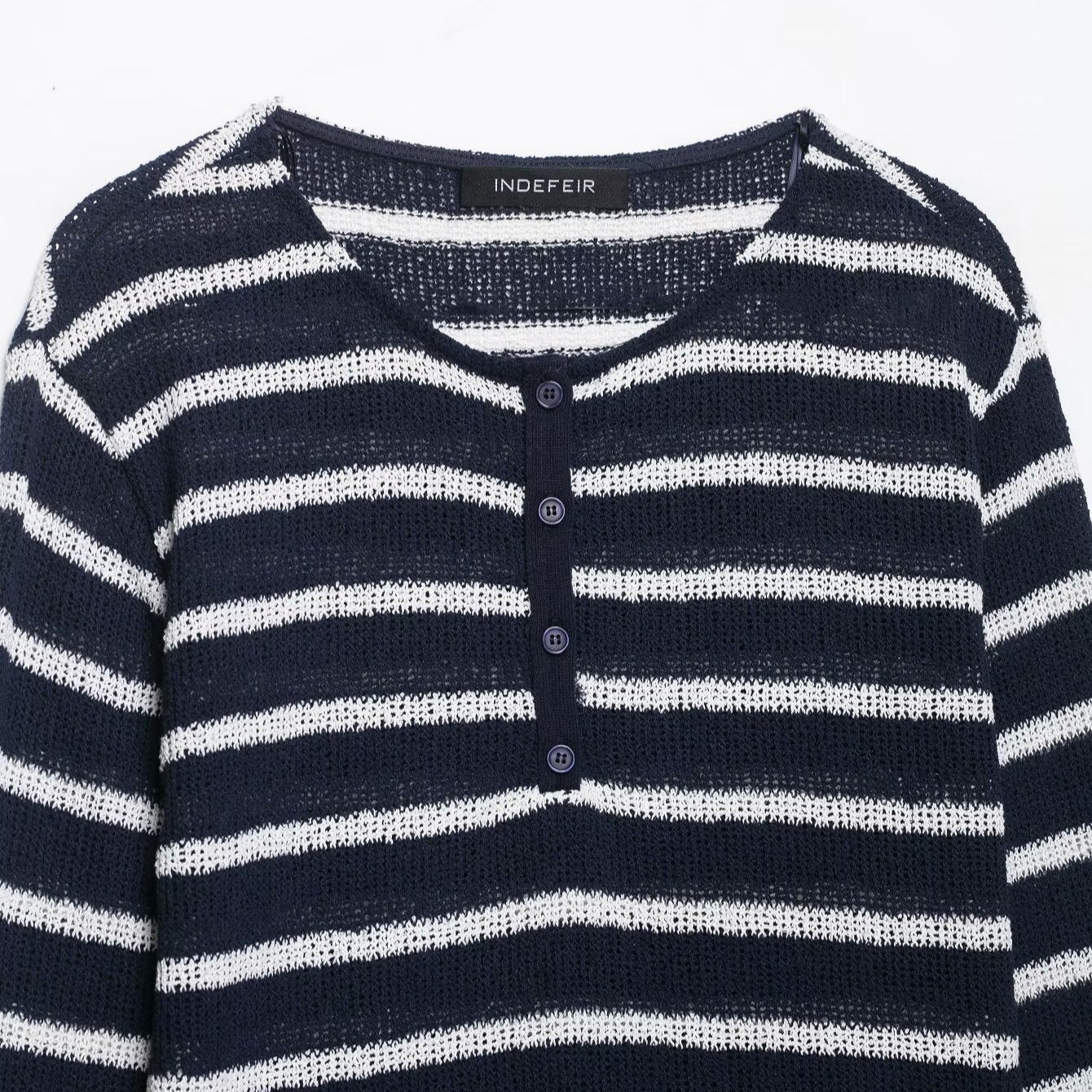 Women's striped sweater with button placket and lightweight textured knit Chichicherry