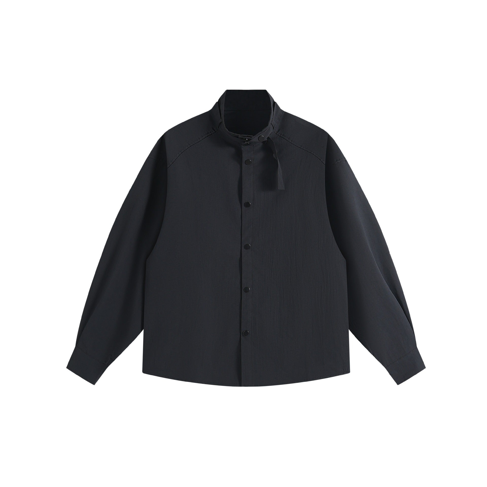 Unisex Oversize Shirt Jacket with Stand-Up Collar and Press-Stud Front Chichicherry