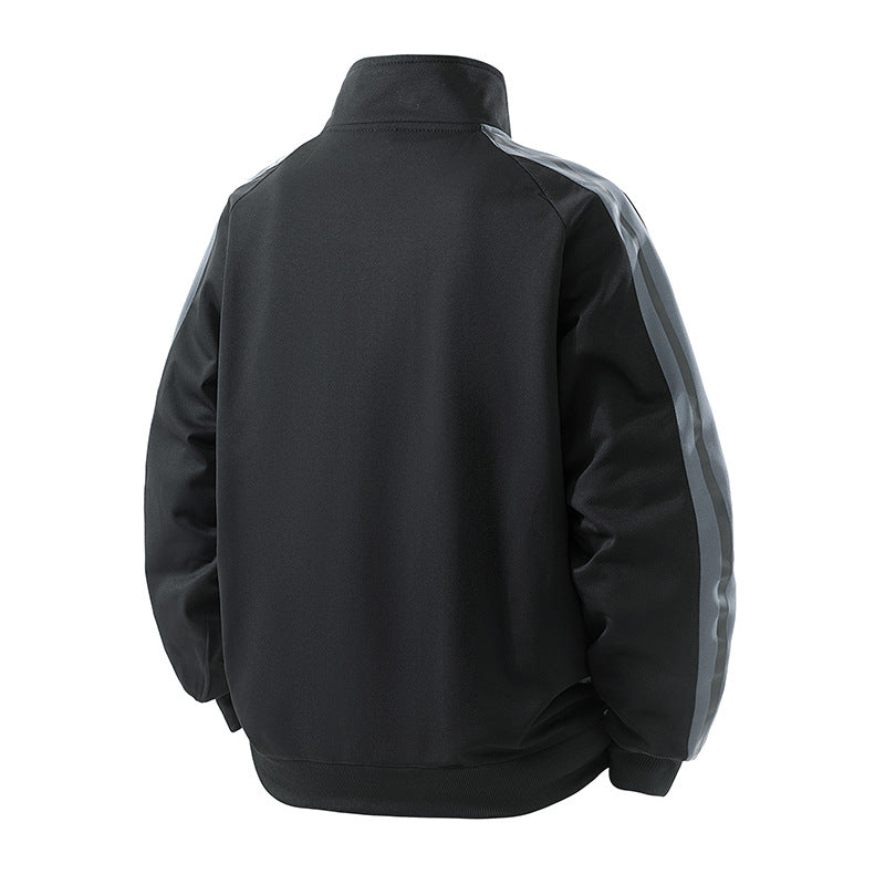 Men's Sportive Zip Jacket with Stand-up Collar and Contrasting Sleeve Stripes Chichicherry