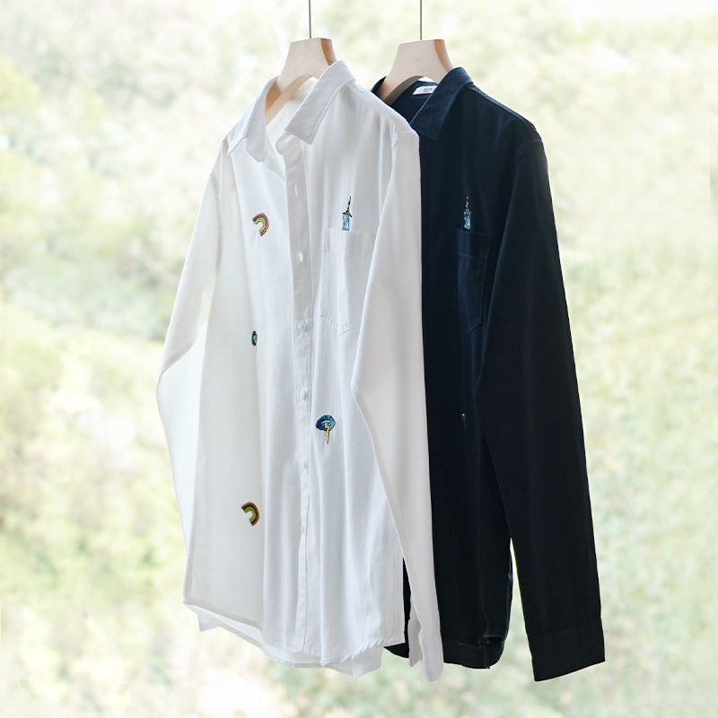 Men's Embroidered Lightweight Cotton Overshirt with Chest Pocket and Subtle Patch Embroidery Chichicherry