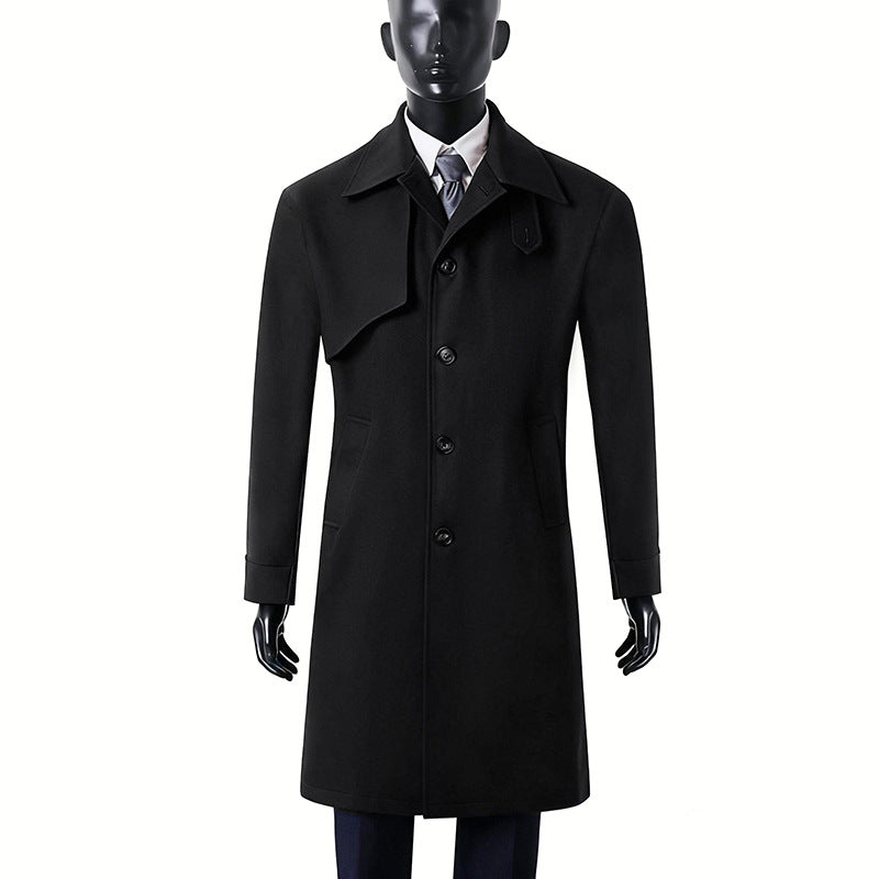 Men's Modern Water-Repellent Trench Coat with Concealed Button Placket and Fit Optimization Chichicherry