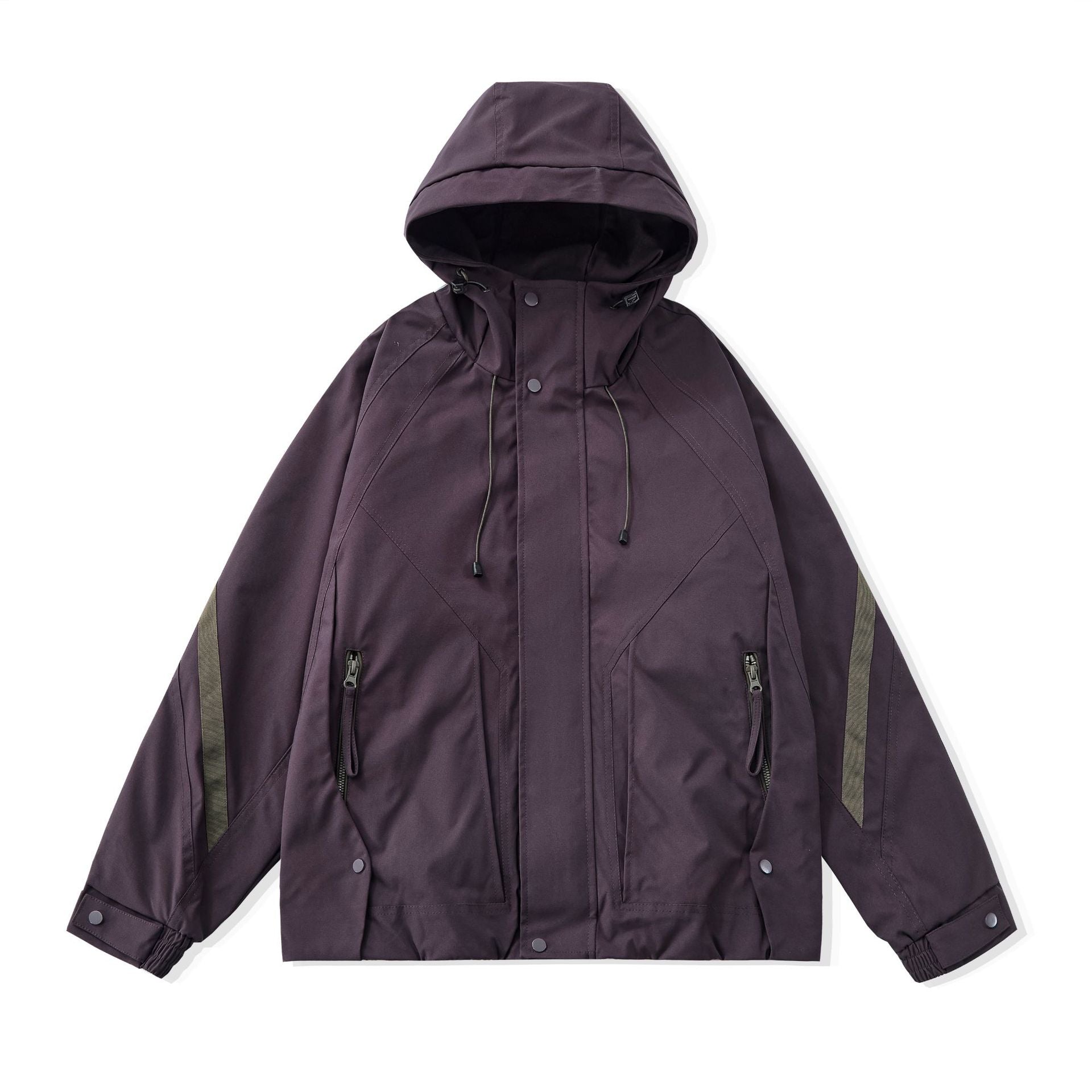 Men's short-cut boxy tech parka with hood, concealed front placket, and cargo zippers Chichicherry