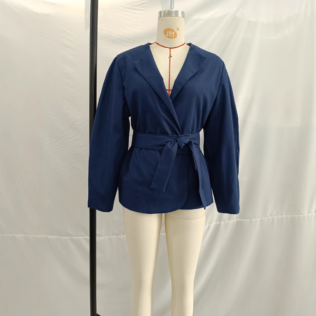 Women's short blazer in kimono style with tie belt and boxy silhouette Chichicherry