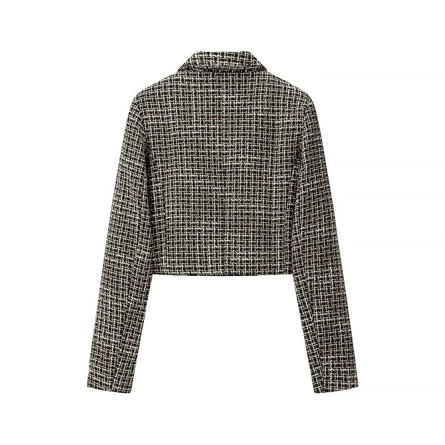 Women's short blazer made of bouclé tweed with a boxy cropped silhouette Chichicherry