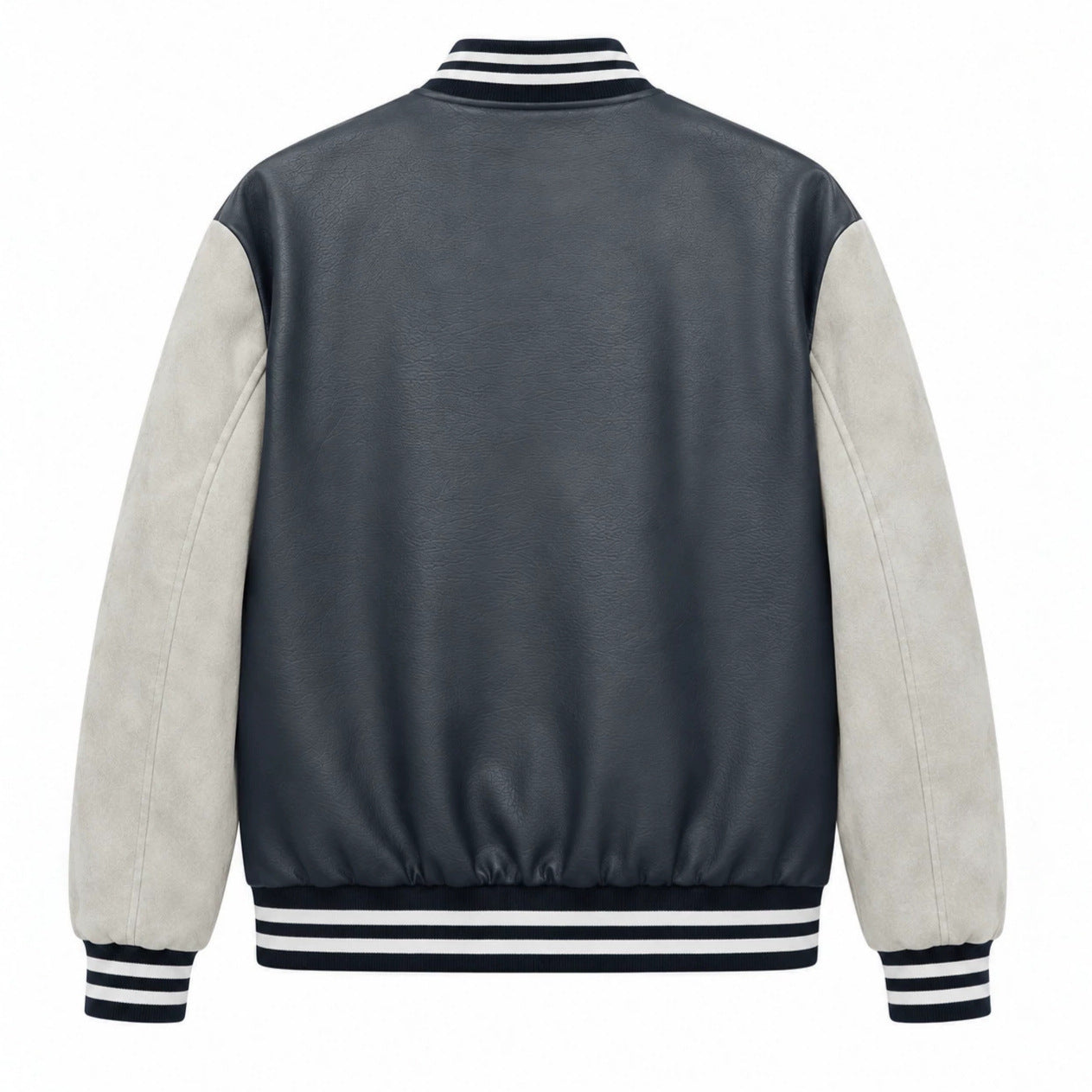 Men's varsity bomber jacket in retro college style with faux leather body and contrast sleeves Chichicherry