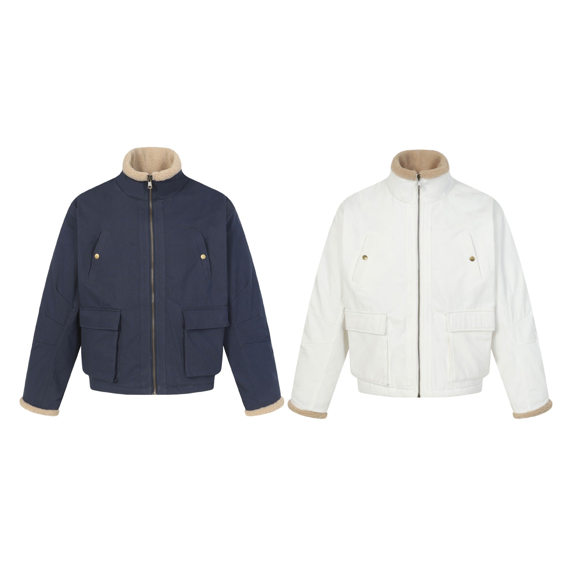 Men's short jacket in field style with teddy fur collar and cargo pockets Chichicherry