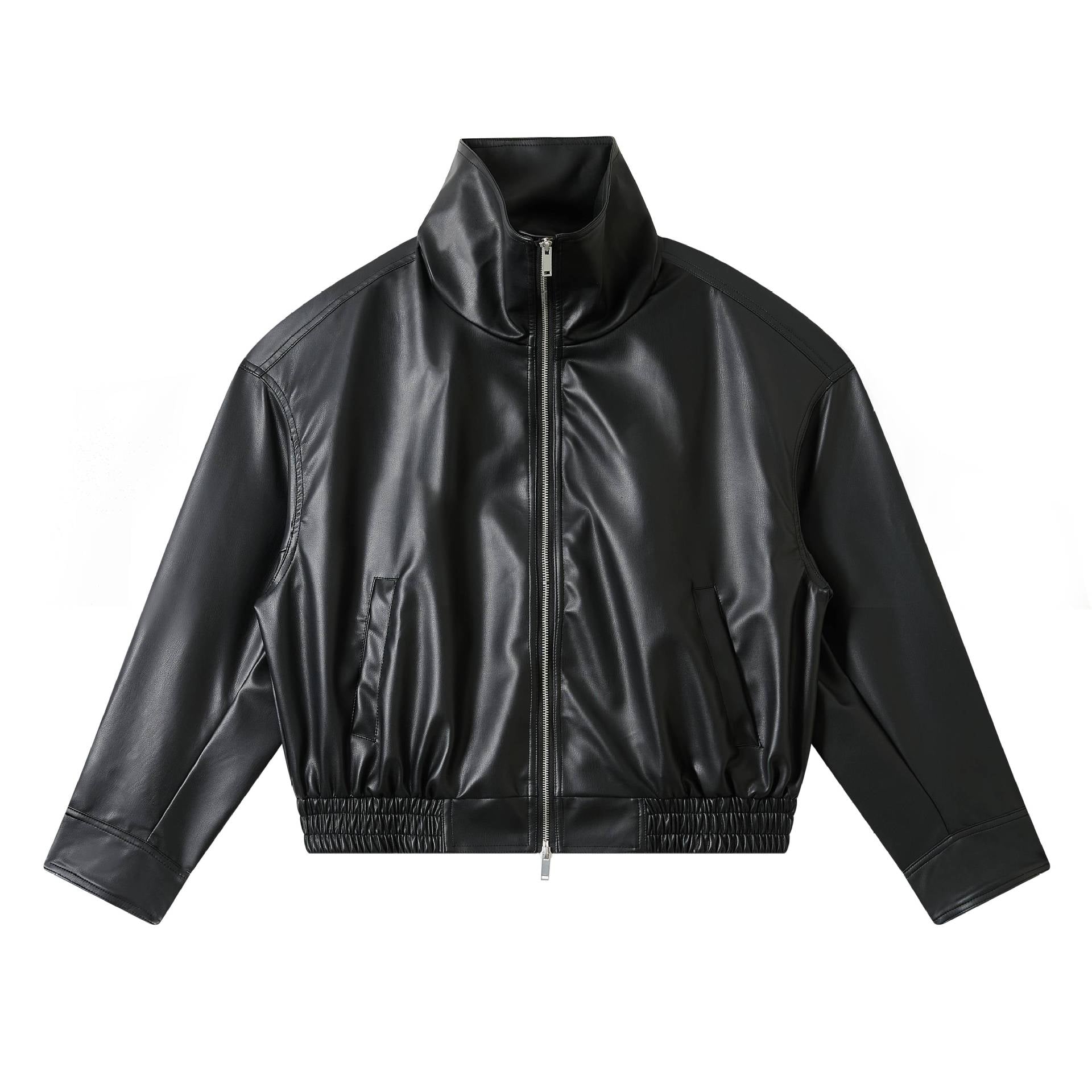 Men's faux leather bomber jacket in boxy cut with elastic hem and double zipper Chichicherry