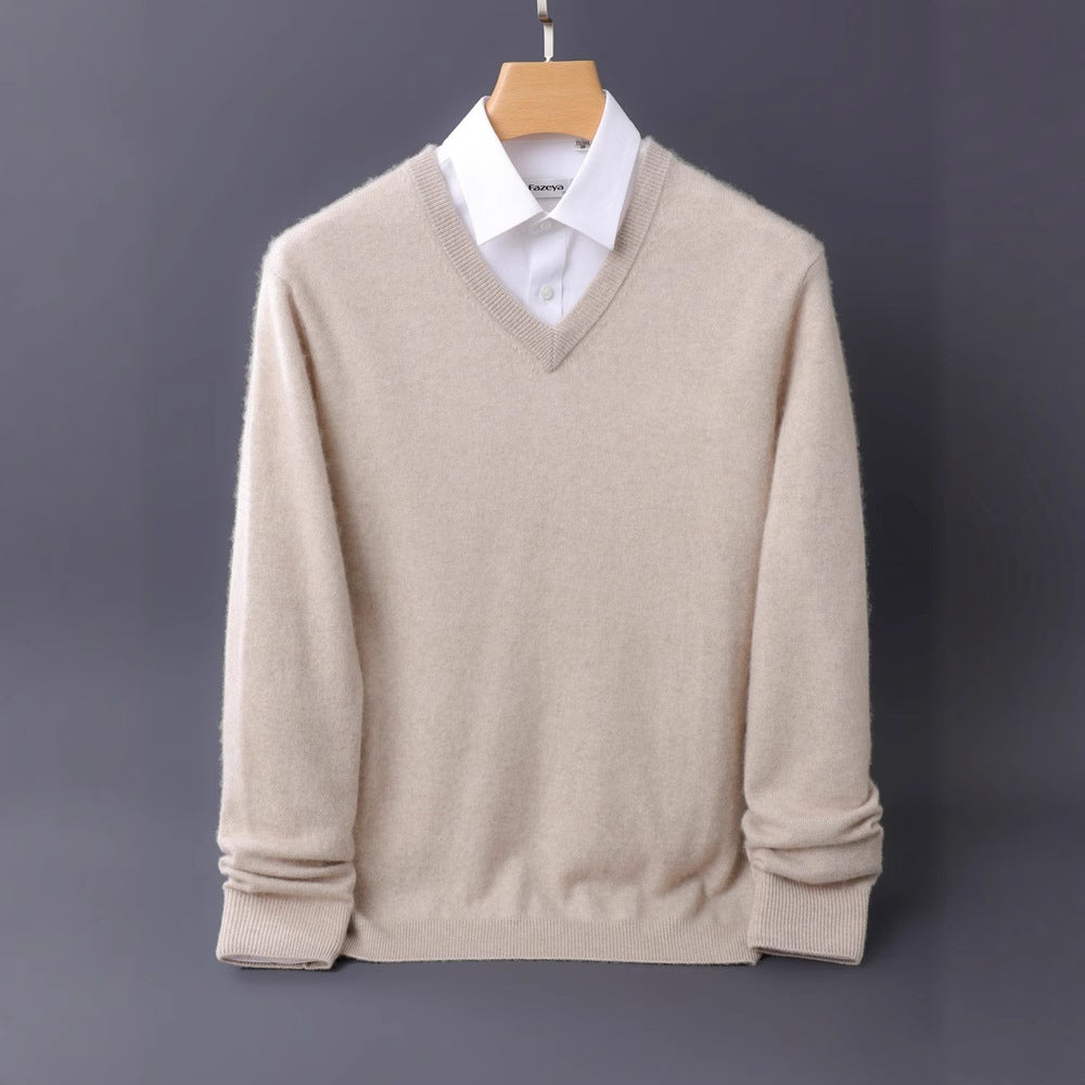 Men's fine V-neck sweater made from merino-cashmere blend with ribbed cuffs Chichicherry
