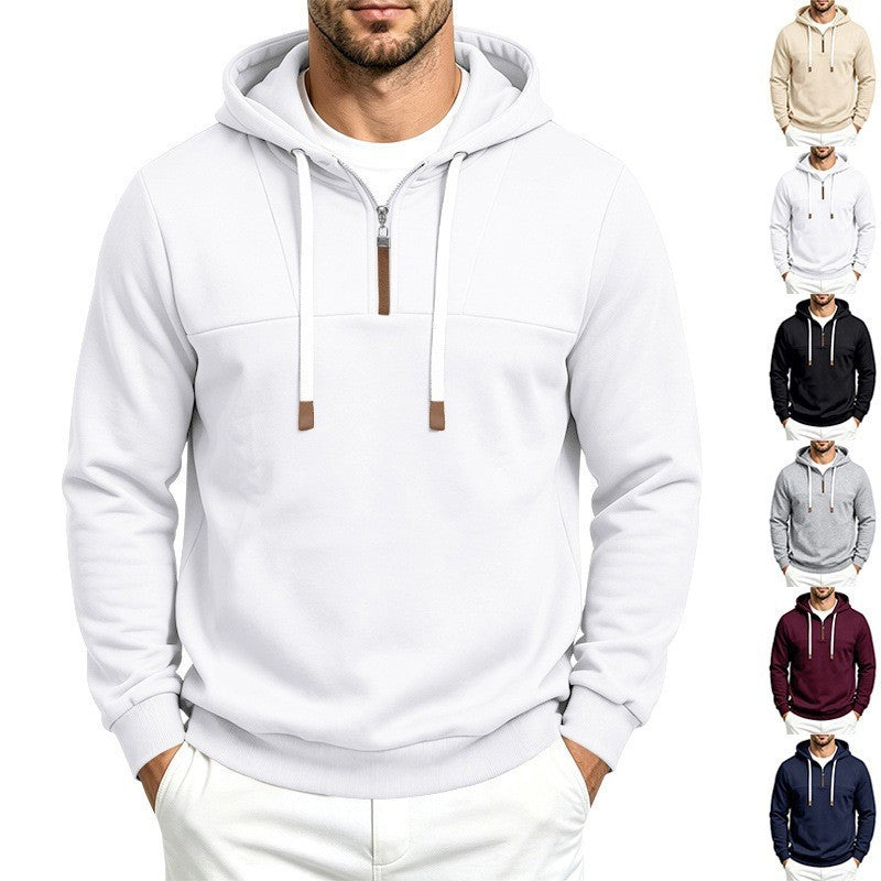 Men's Modern Half-Zip Hoodie made of French Terry with decorative tab and drawstring Chichicherry
